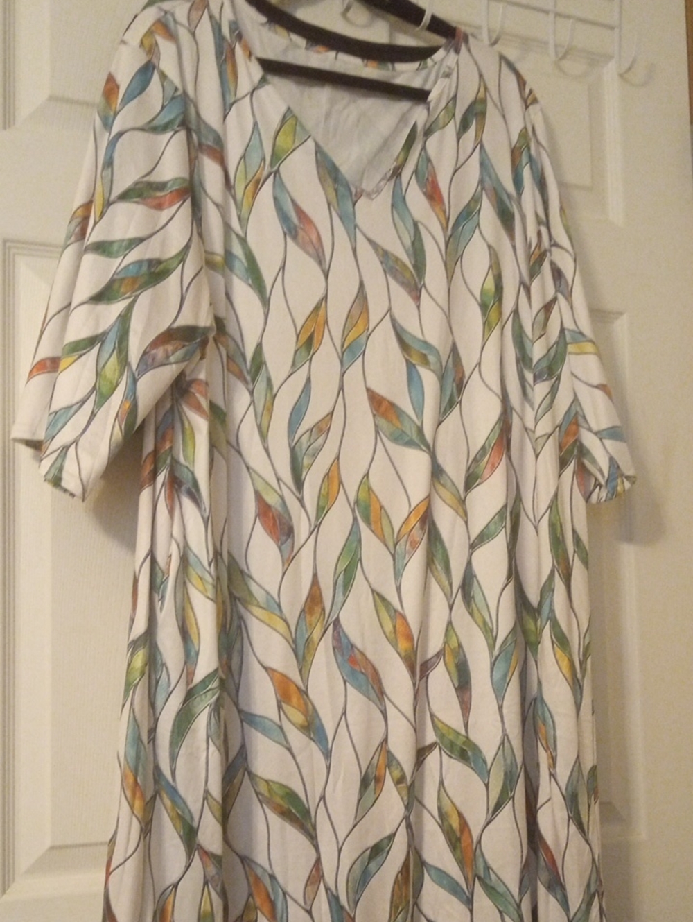 Source Unknown White Multi-Color Leaf Print Women’s Dress